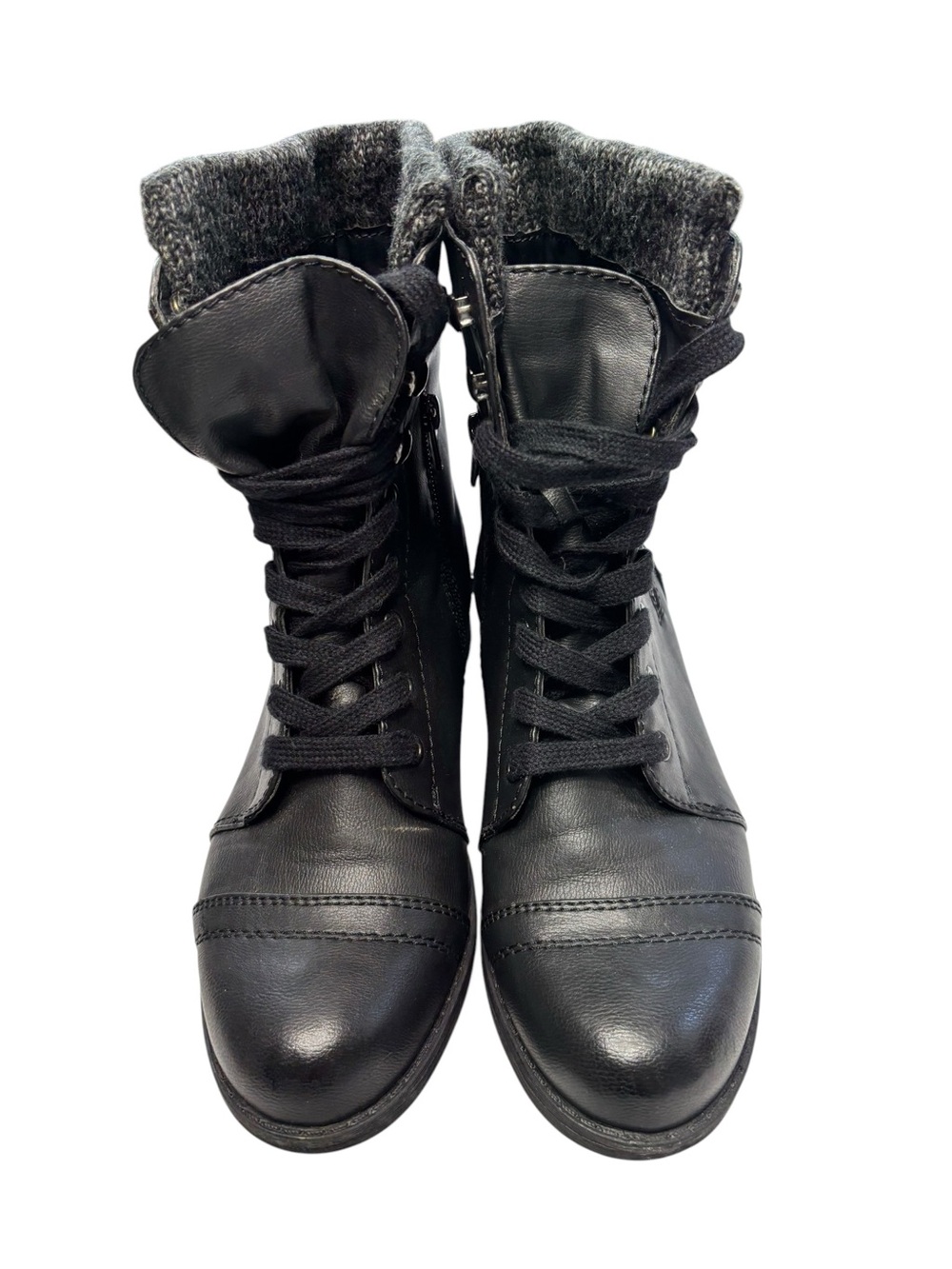 Limelight Black Lace-Up Ankle Booties with Knit Cuff
